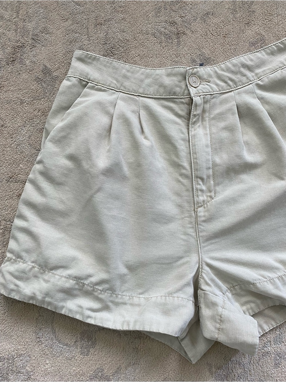 Joie High Waist Pleated Khaki Shorts Cotton Linen Beige Large